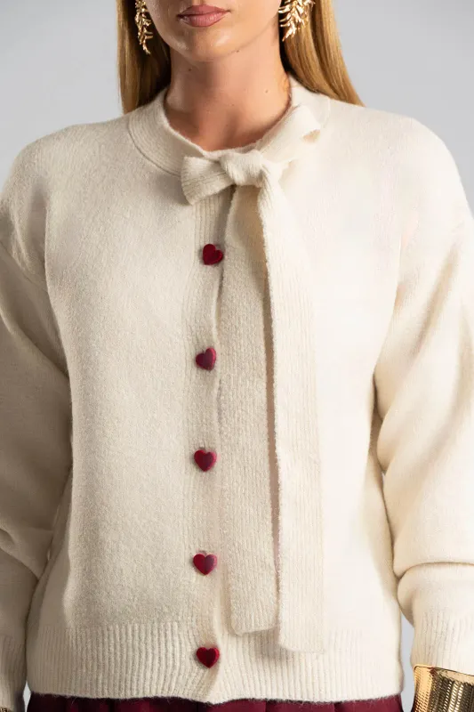 Cardigan Single-color Heart Buttons