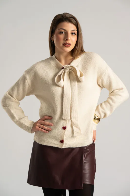 Ζακέτα Μονόχρωμη Κουμπιά Καρδιές