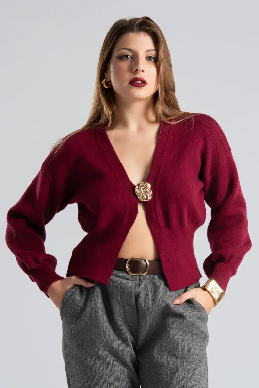 Ζακέτα Νημάτινη Crop Καρφίτσα