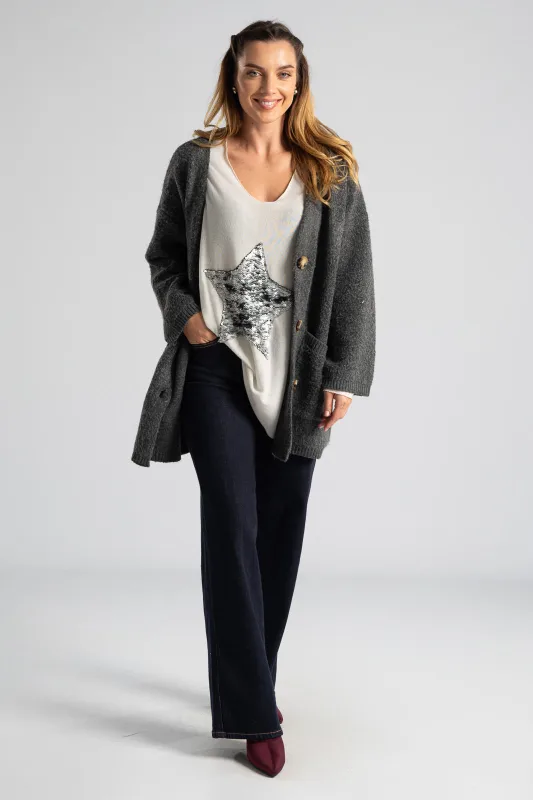 Cardigan Knitted Rib Trim