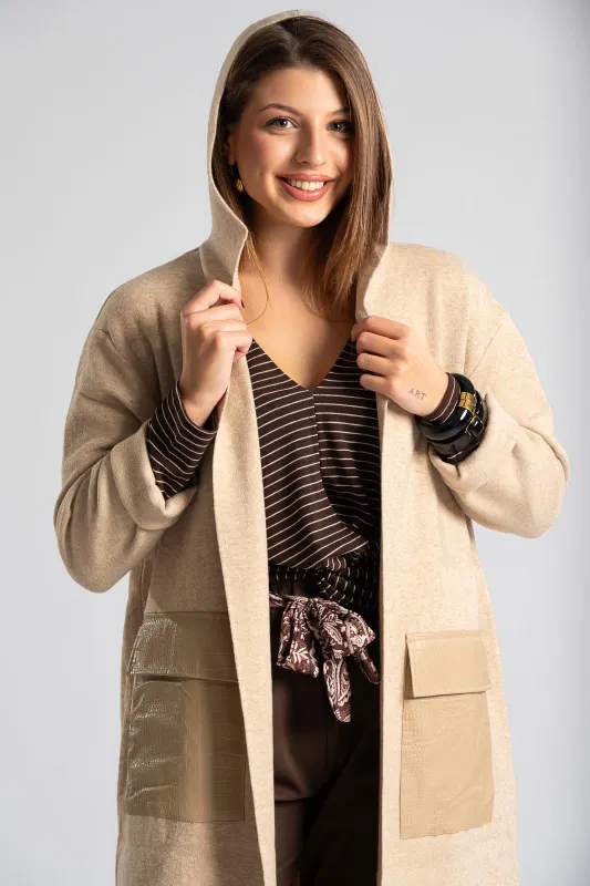 Jacket Knitted Pockets Leatherette