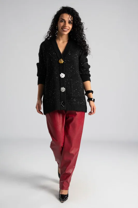 Cardigan Sequin Decorative Flowers 