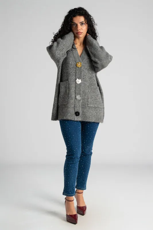 Cardigan Sequin Decorative Flowers 