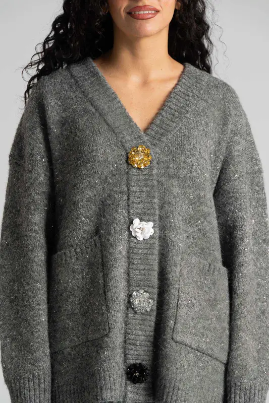Cardigan Sequin Decorative Flowers 