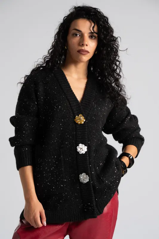 Ζακέτα Παγιέτα Λουλούδια Διακοσμητικά