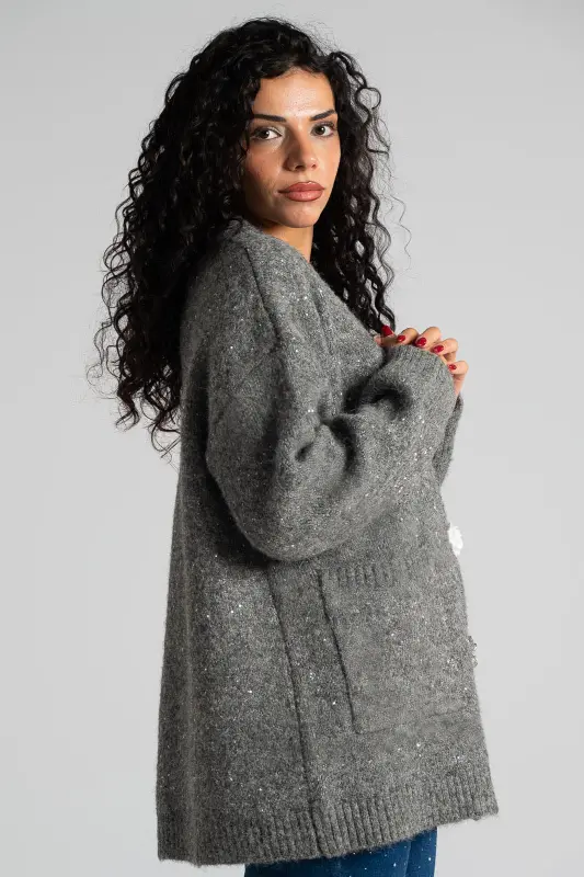 Cardigan Sequin Decorative Flowers 