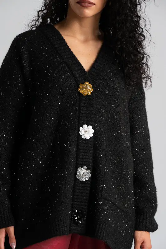 Ζακέτα Παγιέτα Λουλούδια Διακοσμητικά