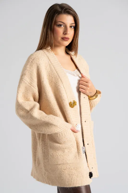 Cardigan Sequin Decorative Flowers 