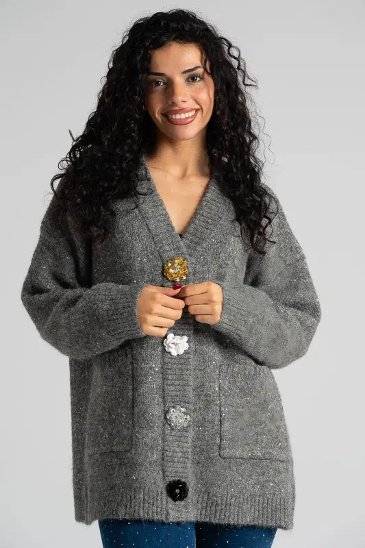 Ζακέτα Παγιέτα Λουλούδια Διακοσμητικά