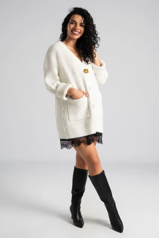 Cardigan Sequin Decorative Flowers 