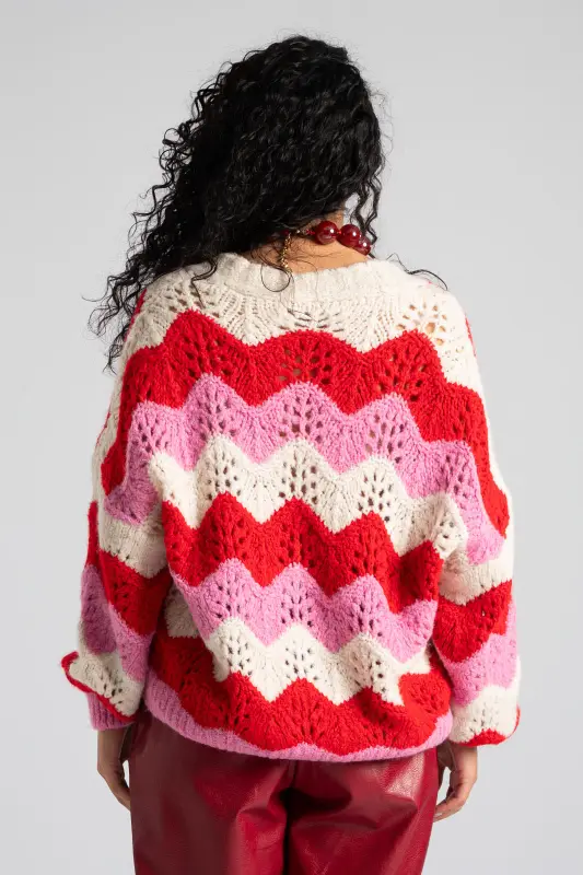 Knitted Cardigan Hearts Buttons 