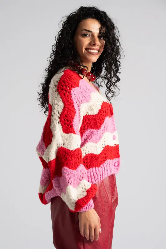 Knitted Cardigan Hearts Buttons 