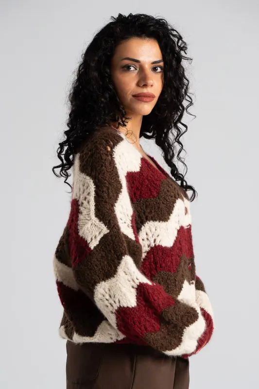 Knitted Cardigan Hearts Buttons 