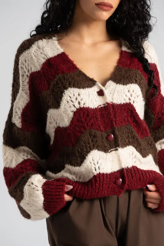 Knitted Cardigan Hearts Buttons 