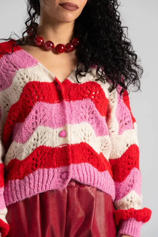 Knitted Cardigan Hearts Buttons 