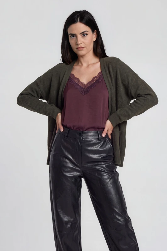 Cardigan Knitted Solid-Color with Pockets