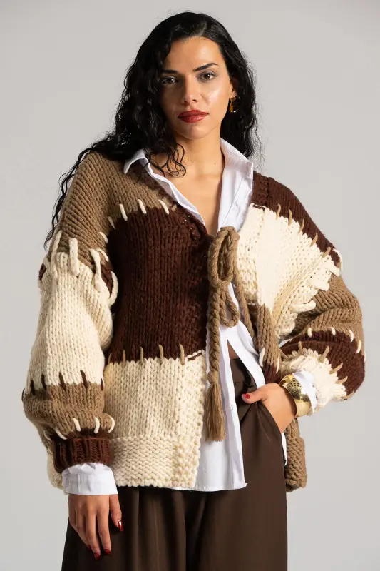 Ζακέτα Πλεκτή Ριγέ Δέσιμο