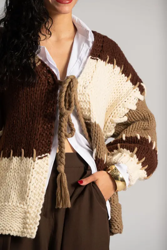 Ζακέτα Πλεκτή Ριγέ Δέσιμο