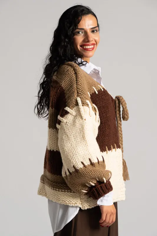 Ζακέτα Πλεκτή Ριγέ Δέσιμο