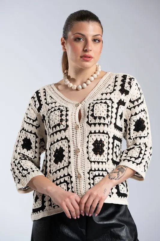 Crocheted Cardigan Gold Buttons