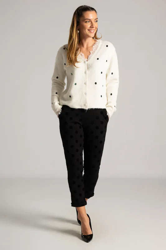 Cardigan Polka Dots Lace Neckline 