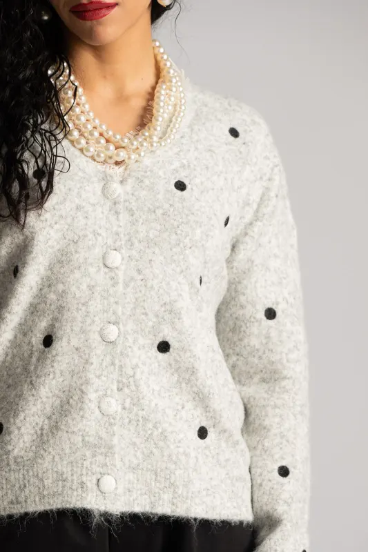 Cardigan Polka Dots Lace Neckline 