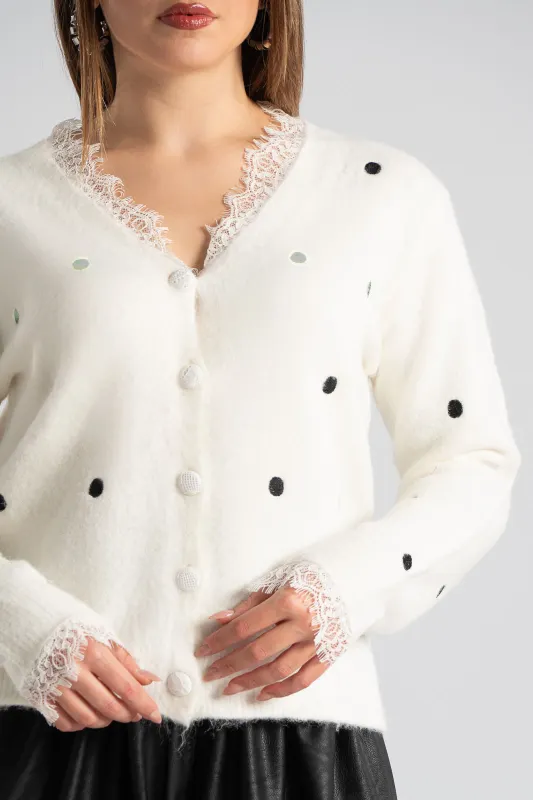 Ζακέτα Πουά Δαντέλα Λαιμόκοψη