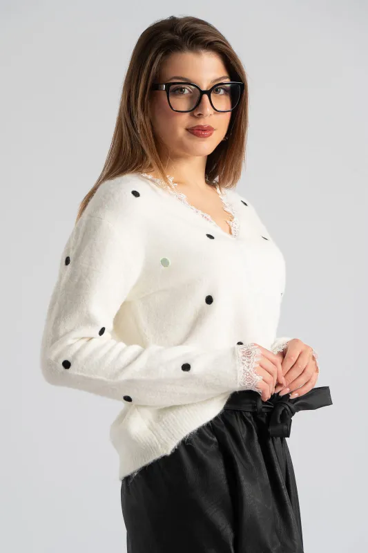 Ζακέτα Πουά Δαντέλα Λαιμόκοψη