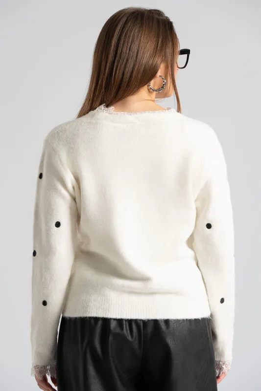 Ζακέτα Πουά Δαντέλα Λαιμόκοψη