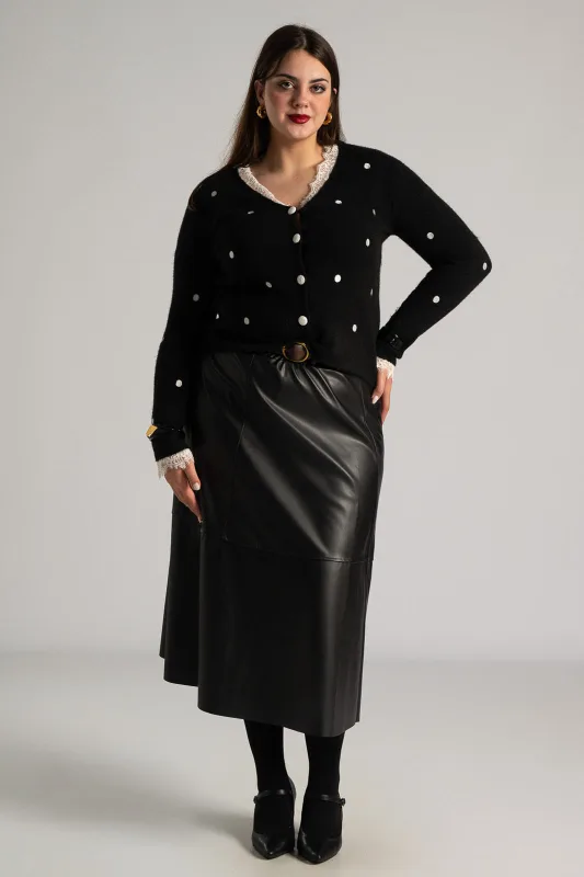 Cardigan Polka Dots Lace Neckline 