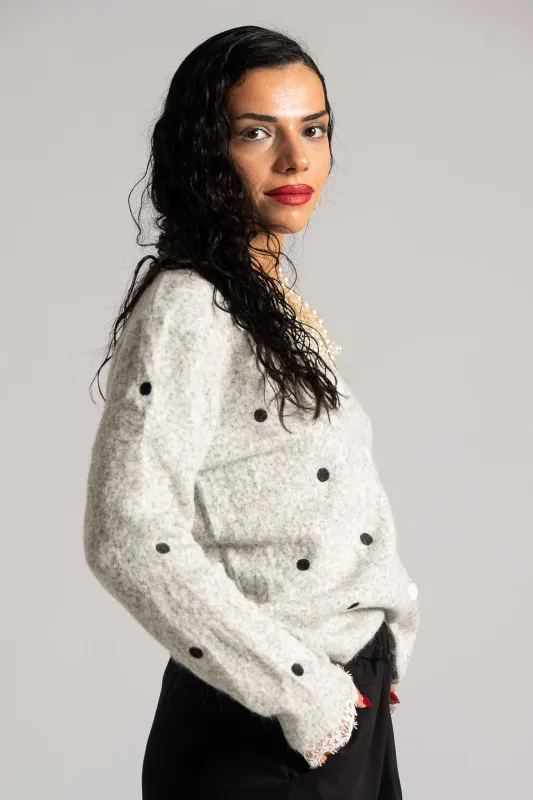 Cardigan Polka Dots Lace Neckline 