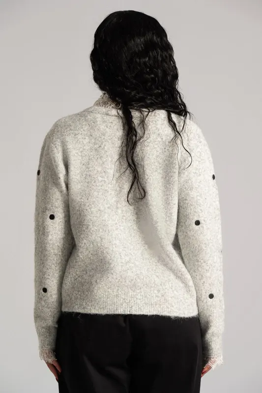 Cardigan Polka Dots Lace Neckline 