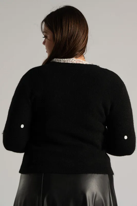 Cardigan Polka Dots Lace Neckline 