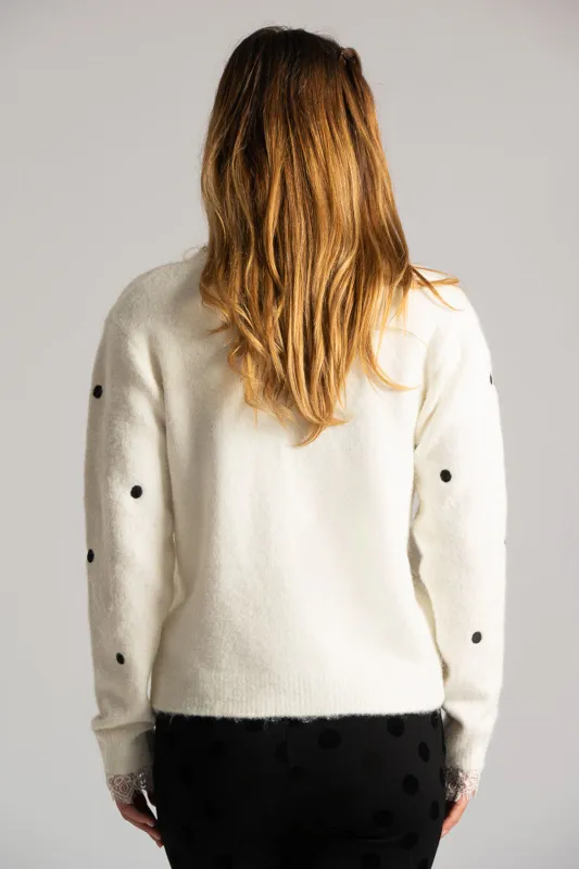 Cardigan Polka Dots Lace Neckline 