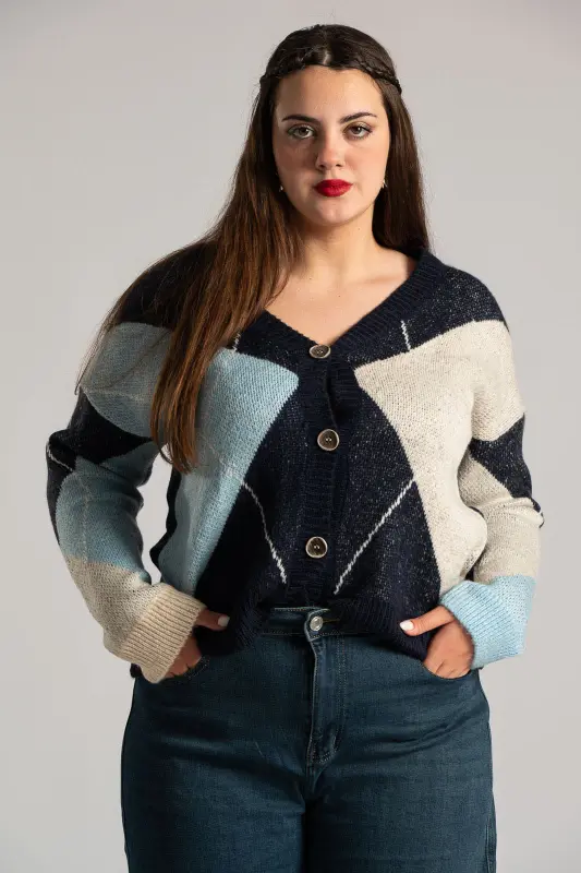 Cardigan V-Neck Rhombus