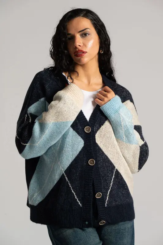 Cardigan V-Neck Rhombus