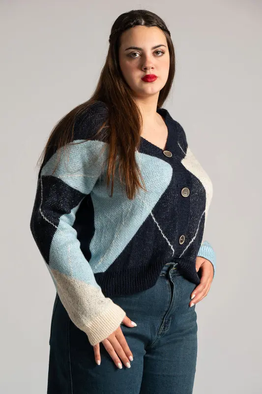 Cardigan V-Neck Rhombus