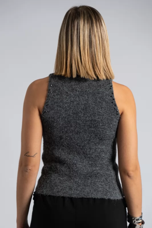 Turtleneck Sleeveless Rhinestones