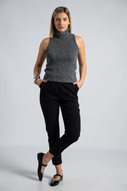 Turtleneck Sleeveless Rhinestones