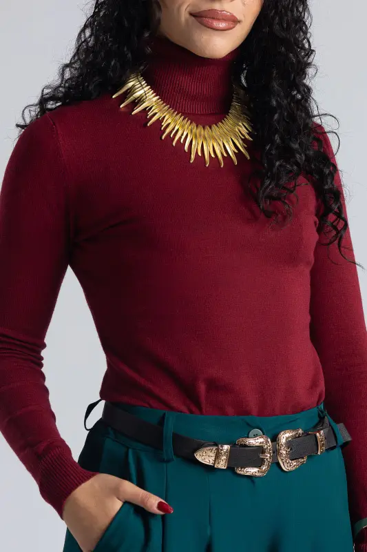 Turtleneck Knitted Blouse Solid Color