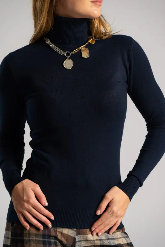 Turtleneck Knitted Blouse Solid Color