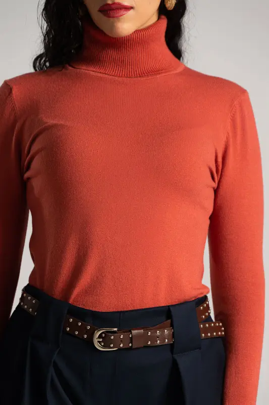 Turtleneck Knitted Blouse Solid Color