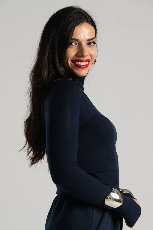 Turtleneck Knitted Blouse Solid Color