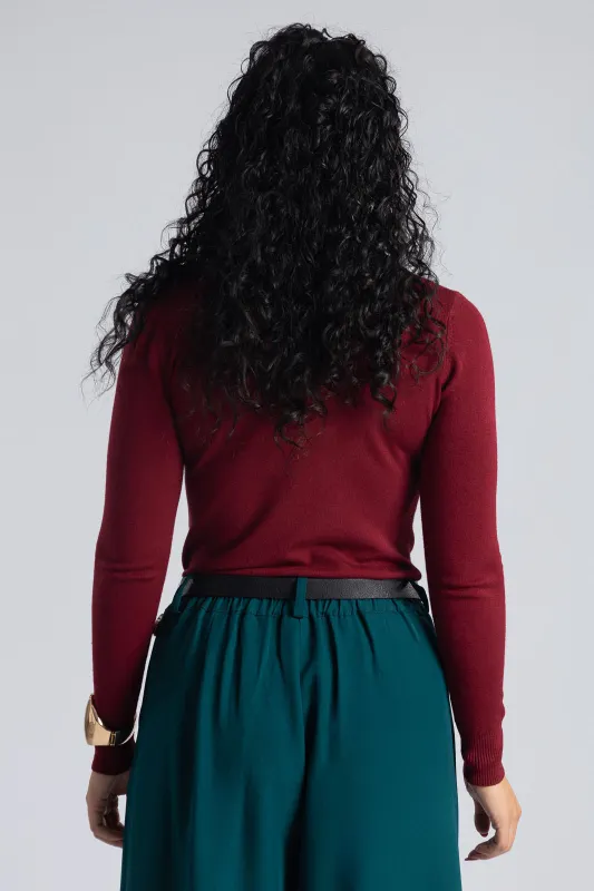 Turtleneck Knitted Blouse Solid Color