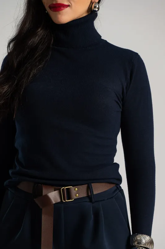 Turtleneck Knitted Blouse Solid Color