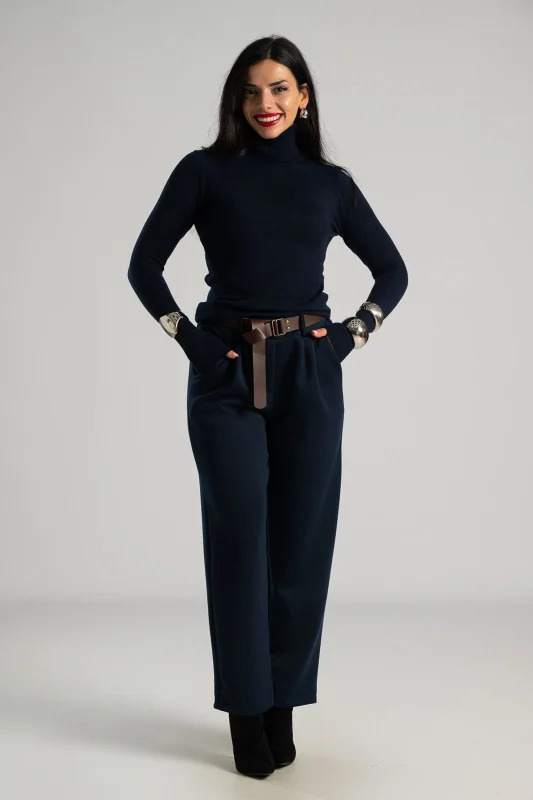 Turtleneck Knitted Blouse Solid Color