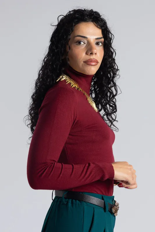 Turtleneck Knitted Blouse Solid Color