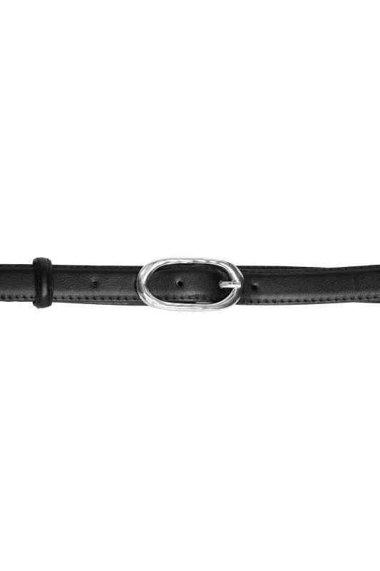 Leather Belt Oval Silver Buckle
