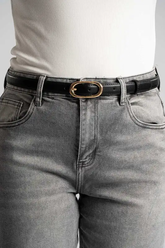 Leatherette Belt Oval Gold Buckle