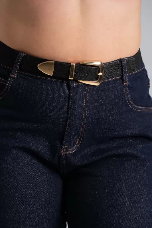 Elastic Waistband Gold Buckle